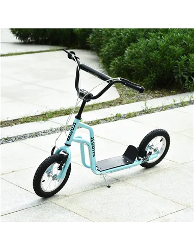 HOMCOM Stunt Scooter, Kids Scooter, 12'' Rubber Tyre Kick Scooter with Adjustable Handlebar, Dual Brakes, Blue