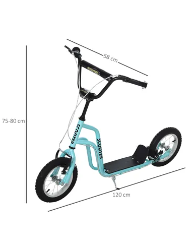 HOMCOM Stunt Scooter, Kids Scooter, 12'' Rubber Tyre Kick Scooter with Adjustable Handlebar, Dual Brakes, Blue