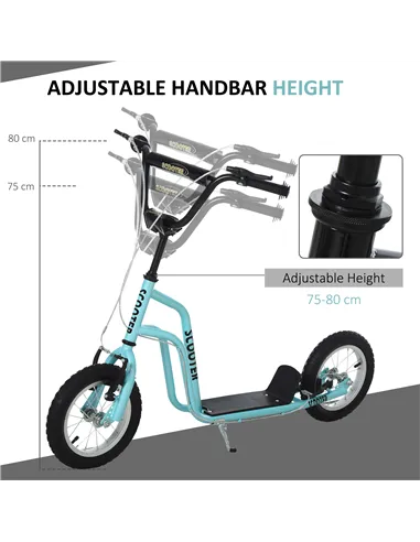 HOMCOM Stunt Scooter, Kids Scooter, 12'' Rubber Tyre Kick Scooter with Adjustable Handlebar, Dual Brakes, Blue