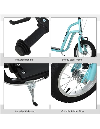 HOMCOM Stunt Scooter, Kids Scooter, 12'' Rubber Tyre Kick Scooter with Adjustable Handlebar, Dual Brakes, Blue