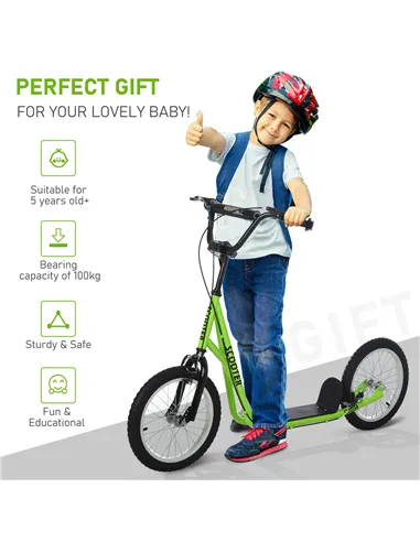 HOMCOM Kick Scooters for Kids with Adjustable Height, Anti-Slip Deck, Dual Brakes, Rubber Tyres, for Boys and Girls Aged 5+ Year
