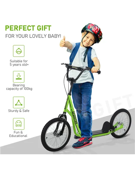 HOMCOM Kick Scooters for Kids with Adjustable Height, Anti-Slip Deck, Dual Brakes, Rubber Tyres, for Boys and Girls Aged 5+ Year
