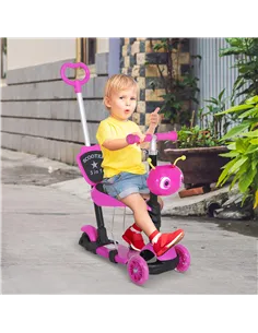 HOMCOM Adjustable Kids Toddler Scooter, with Removable Seat, Back Handle, Pink 2