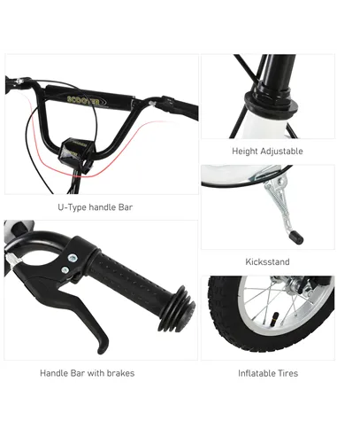 HOMCOM Dual Brakes 12" Metal frame Kick Scooter adjustable black