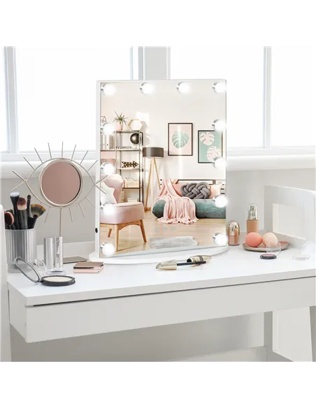 HOMCOM Hollywood Mirror with Lights for Makeup Dressing Table, Lighted Vanity Mirror with 12 Dimmable LED Bulbs and USB Plug in 