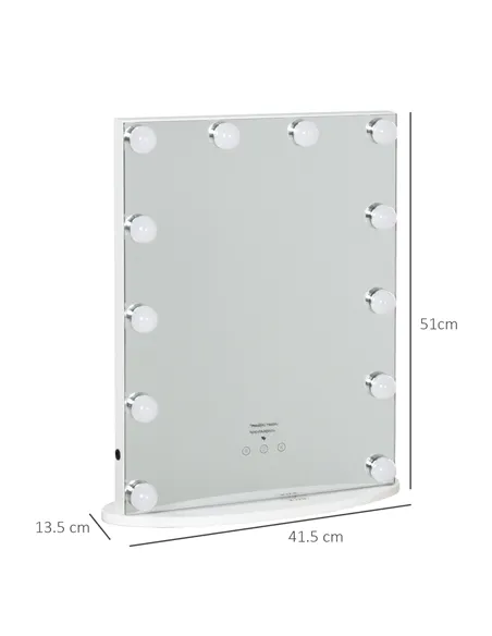 HOMCOM Hollywood Mirror with Lights for Makeup Dressing Table, Lighted Vanity Mirror with 12 Dimmable LED Bulbs and USB Plug in 