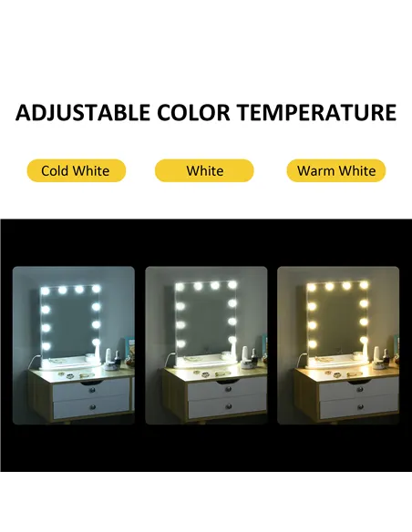 HOMCOM Hollywood Mirror with Lights for Makeup Dressing Table, Lighted Vanity Mirror with 12 Dimmable LED Bulbs and USB Plug in 