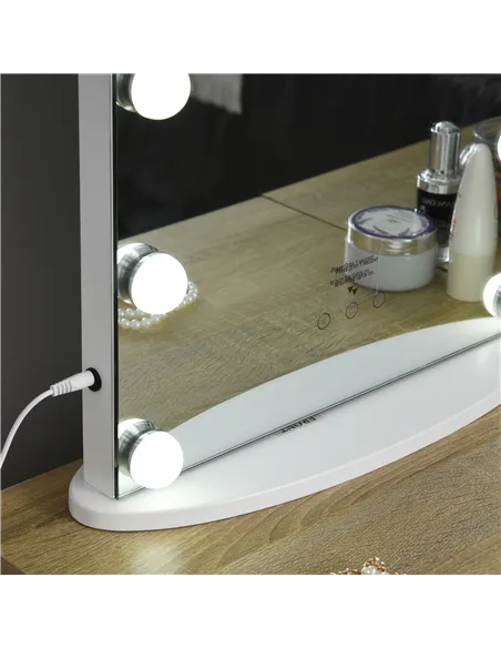 HOMCOM Hollywood Mirror with Lights for Makeup Dressing Table, Lighted Vanity Mirror with 12 Dimmable LED Bulbs and USB Plug in 