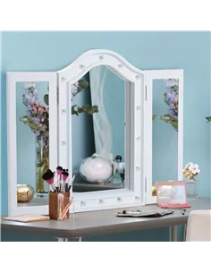HOMCOM Trifold Freestanding Mirror, Lighted Tabletop Vanity Mirror Large Cosmetic w/16 LED Lights powered by batteries Foldable  2