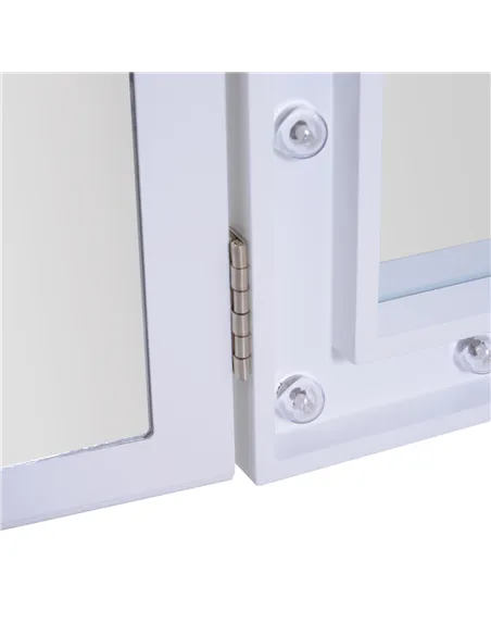 HOMCOM Trifold Freestanding Mirror, Lighted Tabletop Vanity Mirror Large Cosmetic w/16 LED Lights powered by batteries Foldable 