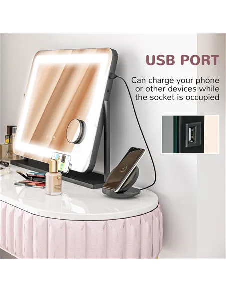 HOMCOM LED Light Tabletop Makeup Mirror, with Adjustable Settings