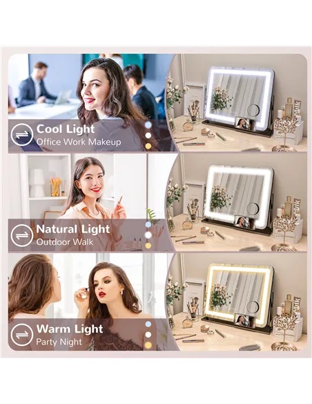 HOMCOM LED Light Tabletop Makeup Mirror, with Adjustable Settings