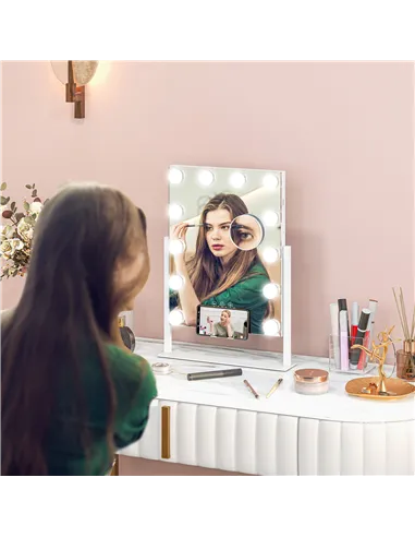 HOMCOM 12 LED bulb Tabletop Makeup Mirror, with Adjustable Settings