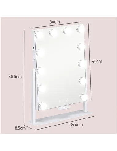 HOMCOM 12 LED bulb Tabletop Makeup Mirror, with Adjustable Settings