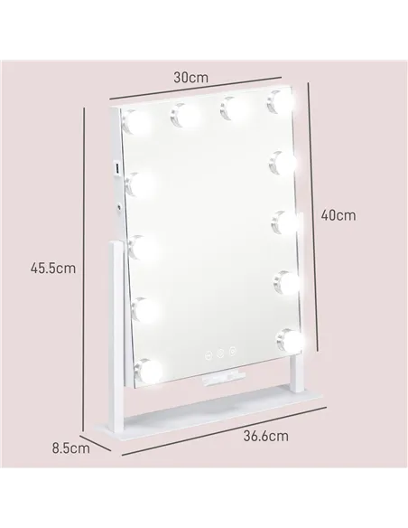 HOMCOM 12 LED bulb Tabletop Makeup Mirror, with Adjustable Settings