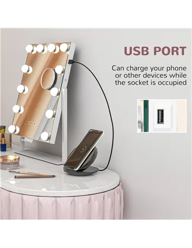 HOMCOM 12 LED bulb Tabletop Makeup Mirror, with Adjustable Settings