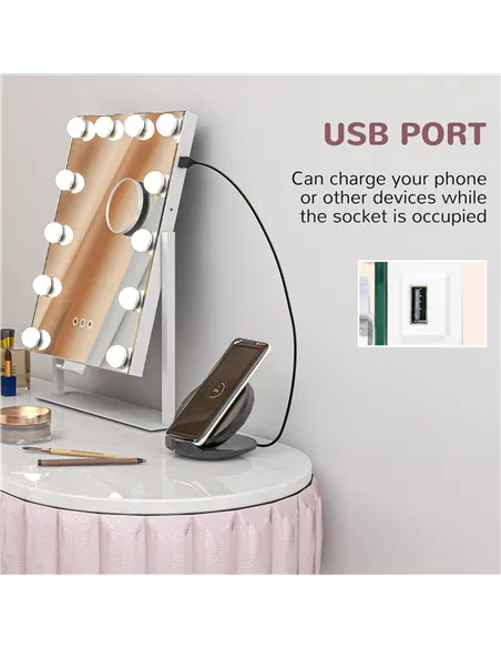 HOMCOM 12 LED bulb Tabletop Makeup Mirror, with Adjustable Settings