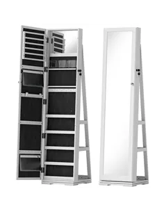 HOMCOM 360° Swivel Jewellery Cabinet, Free Standing Full Length Mirror with Storage, Lockable Jewellery Organiser with Built-in 