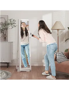 HOMCOM 360° Swivel Jewellery Cabinet, Free Standing Full Length Mirror with Storage, Lockable Jewellery Organiser with Built-in  2