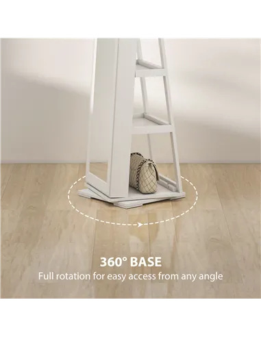 HOMCOM 360° Swivel Jewellery Cabinet, Free Standing Full Length Mirror with Storage, Lockable Jewellery Organiser with Built-in 