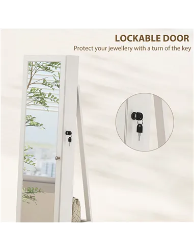 HOMCOM 360° Swivel Jewellery Cabinet, Free Standing Full Length Mirror with Storage, Lockable Jewellery Organiser with Built-in 