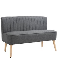 HOMCOM Modern Double Seat Sofa Loveseat Couch 2 Seater Compact Sofa Padded Linen Wood Leg Grey