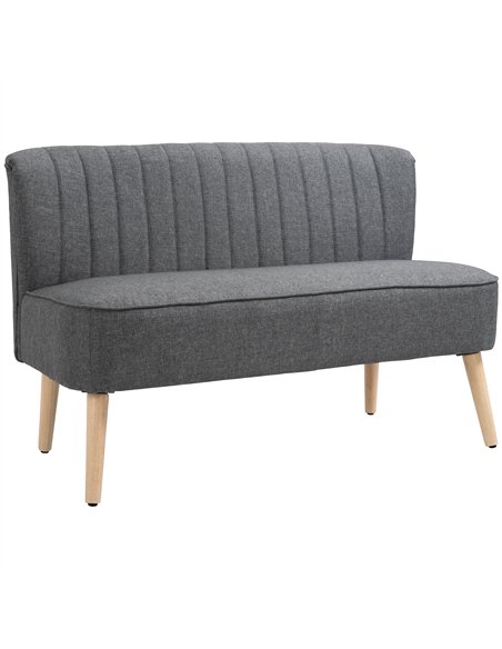 HOMCOM Modern Double Seat Sofa Loveseat Couch 2 Seater Compact Sofa Padded Linen Wood Leg Grey