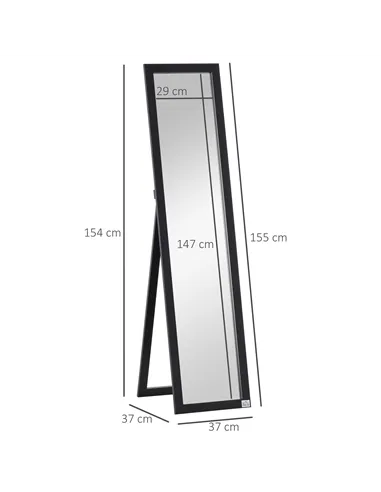 HOMCOM Full Length Mirror for Bedroom, Free Standing Dressing Mirror, Wall Mirror for Living Room, 37 x 154 cm, Black