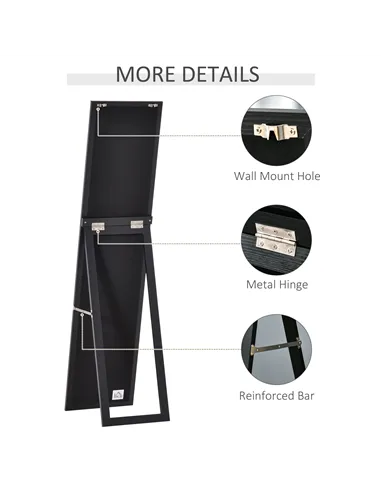 HOMCOM Full Length Mirror for Bedroom, Free Standing Dressing Mirror, Wall Mirror for Living Room, 37 x 154 cm, Black