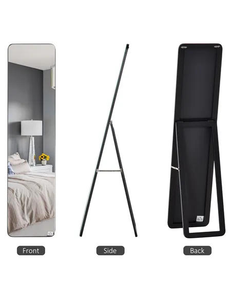 HOMCOM Full Length Mirror, 156 x 37 cm Rectangular Full Body Mirror with Stand, Floor Standing, Hanging or Leaning Against Wall 
