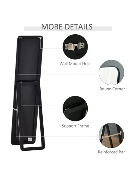 HOMCOM Full Length Mirror, 156 x 37 cm Rectangular Full Body Mirror with Stand, Floor Standing, Hanging or Leaning Against Wall 