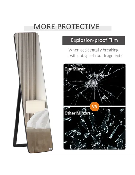 HOMCOM Full Length Mirror, 156 x 37 cm Rectangular Full Body Mirror with Stand, Floor Standing, Hanging or Leaning Against Wall 