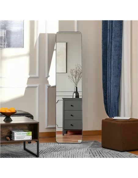 HOMCOM Full Length Mirror, 156 x 37 cm Rectangular Full Body Mirror with Stand, Floor Standing, Hanging or Leaning Against Wall 