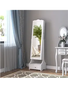 HOMCOM Jewellery Cabinet with led, mirroir Cabinet Armoire Floor Standing Flip-over Makeup Shelf Organizer with lock white 2