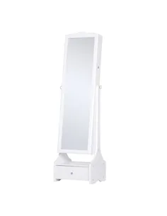 HOMCOM Jewellery Cabinet with led, mirroir Cabinet Armoire Floor Standing Flip-over Makeup Shelf Organizer with lock white