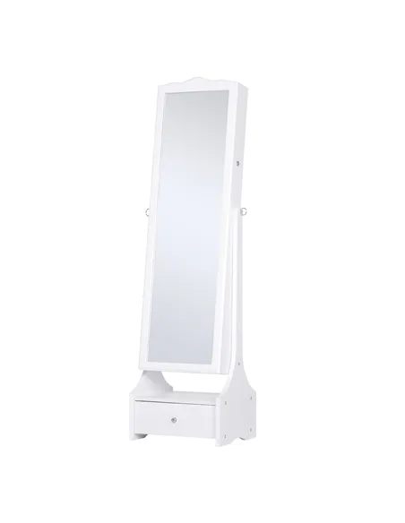 HOMCOM Jewellery Cabinet with led, mirroir Cabinet Armoire Floor Standing Flip-over Makeup Shelf Organizer with lock white