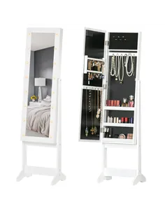 HOMCOM Free Standing LED Mirrored Jewelry Cabinet Armoire Floor Organiser W/ 3 Angle Adjustable For Rings Earrings Bracelets Cos