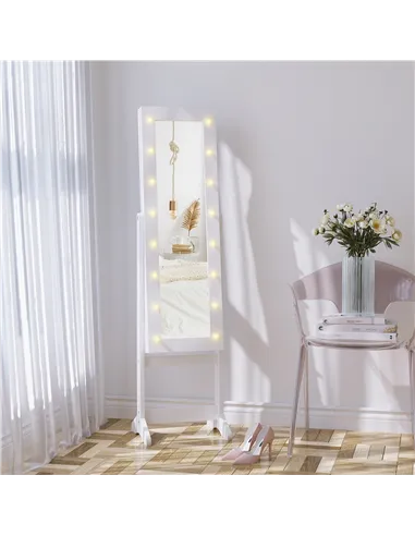 HOMCOM Free Standing LED Mirrored Jewelry Cabinet Armoire Floor Organiser W/ 3 Angle Adjustable For Rings Earrings Bracelets Cos