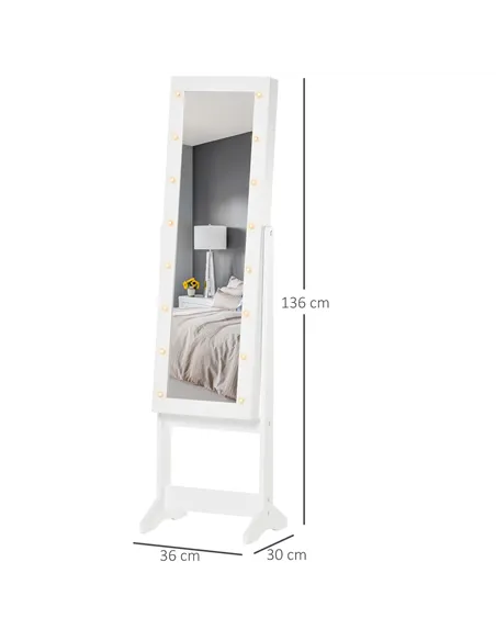 HOMCOM Free Standing LED Mirrored Jewelry Cabinet Armoire Floor Organiser W/ 3 Angle Adjustable For Rings Earrings Bracelets Cos