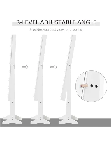 HOMCOM Free Standing LED Mirrored Jewelry Cabinet Armoire Floor Organiser W/ 3 Angle Adjustable For Rings Earrings Bracelets Cos