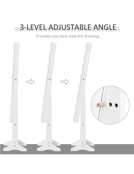HOMCOM Free Standing LED Mirrored Jewelry Cabinet Armoire Floor Organiser W/ 3 Angle Adjustable For Rings Earrings Bracelets Cos