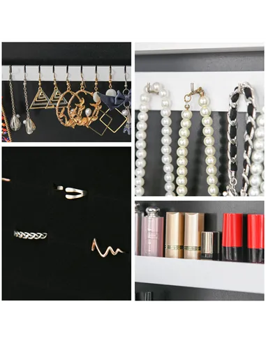 HOMCOM Free Standing LED Mirrored Jewelry Cabinet Armoire Floor Organiser W/ 3 Angle Adjustable For Rings Earrings Bracelets Cos