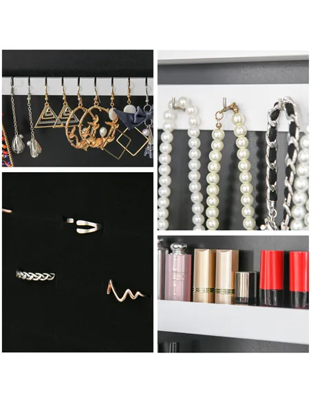 HOMCOM Free Standing LED Mirrored Jewelry Cabinet Armoire Floor Organiser W/ 3 Angle Adjustable For Rings Earrings Bracelets Cos