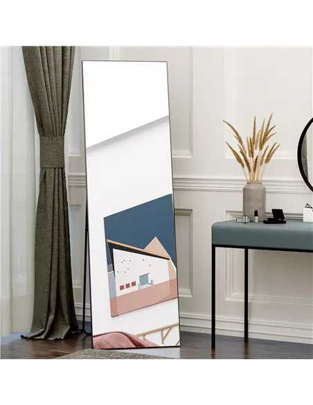 HOMCOM Full Length Dressing Mirror, Floor Standing or Wall Hanging, Aluminium Alloy Framed Full Body Mirror for Bedroom, Living 