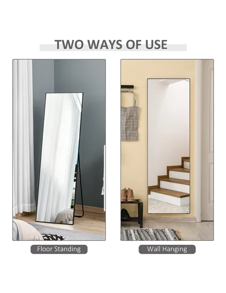 HOMCOM Full Length Dressing Mirror, Floor Standing or Wall Hanging, Aluminium Alloy Framed Full Body Mirror for Bedroom, Living 