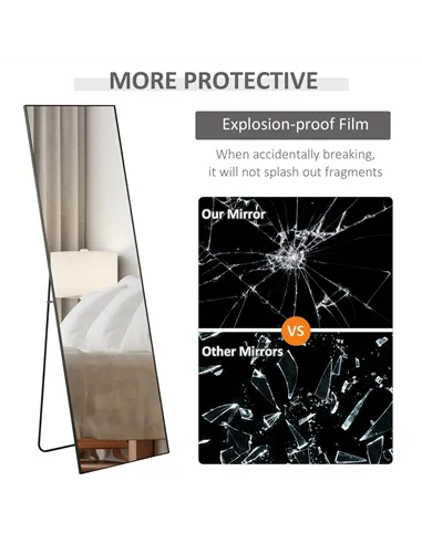 HOMCOM Full Length Dressing Mirror, Floor Standing or Wall Hanging, Aluminium Alloy Framed Full Body Mirror for Bedroom, Living 