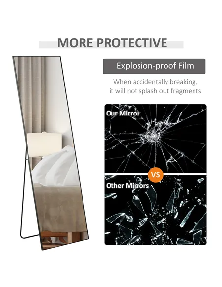 HOMCOM Full Length Dressing Mirror, Floor Standing or Wall Hanging, Aluminium Alloy Framed Full Body Mirror for Bedroom, Living 