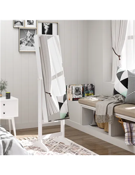 HOMCOM Jewelry Cabinet Standing Mirror Full Length Makeup Lockable Armoire Storage Organizer White
