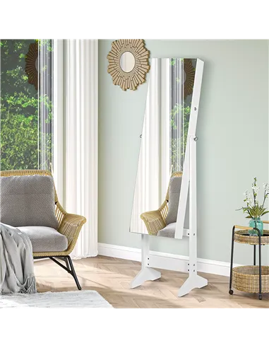 HOMCOM Jewelry Cabinet Standing Mirror Full Length Makeup Lockable Armoire Storage Organizer White