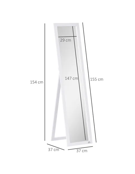 HOMCOM Full Length Mirror for Bedroom, Free Standing Dressing Mirror, Wall Mirror for Living Room, 37 x 154 cm, White